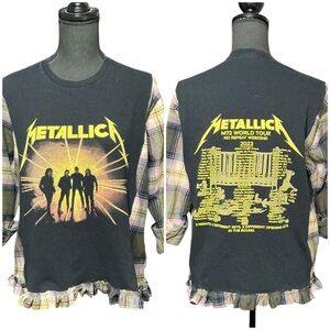 Metallica Band T Shirt Flannel Upcycled Top